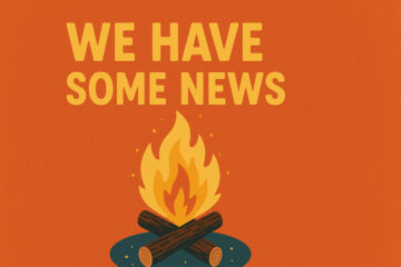 We have some news with a orange background and a small camp fire