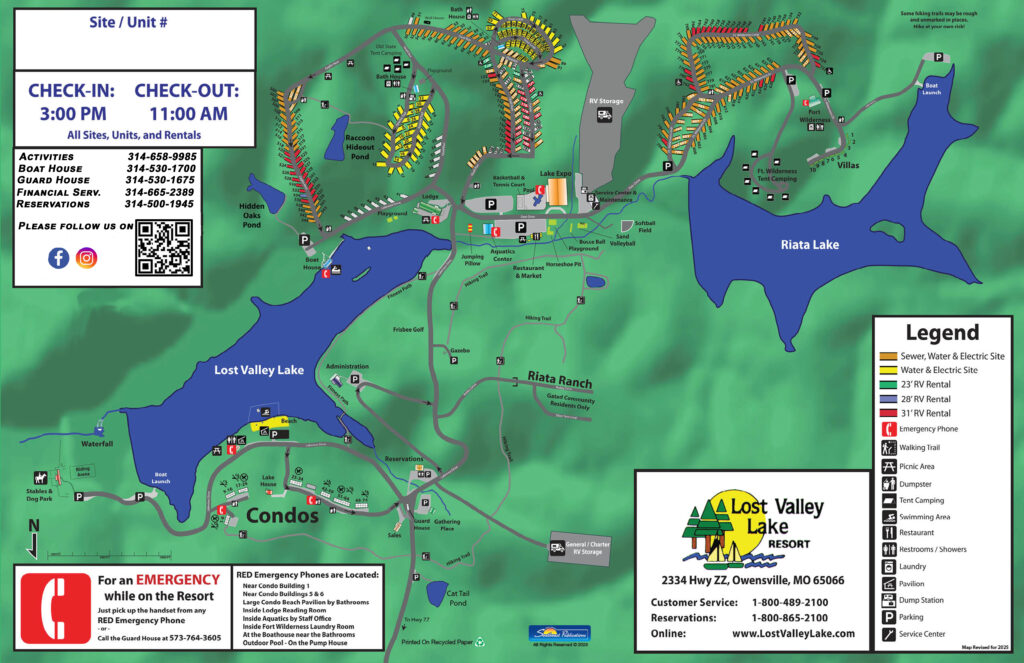 Map of lost valley lake with contact info
